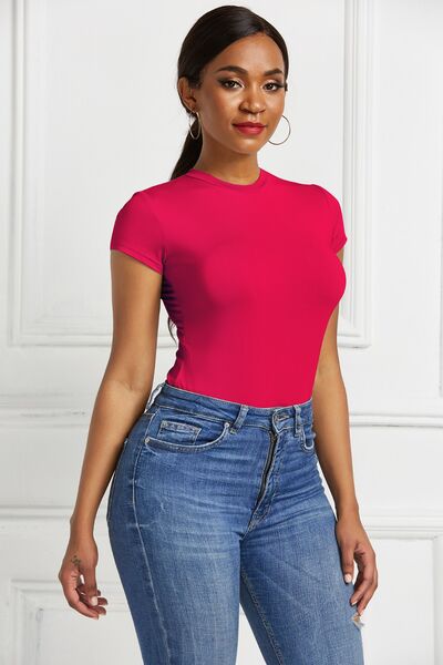 Round Neck Short Sleeve Bodysuit - Pahabu - Women's Clothing & Shop