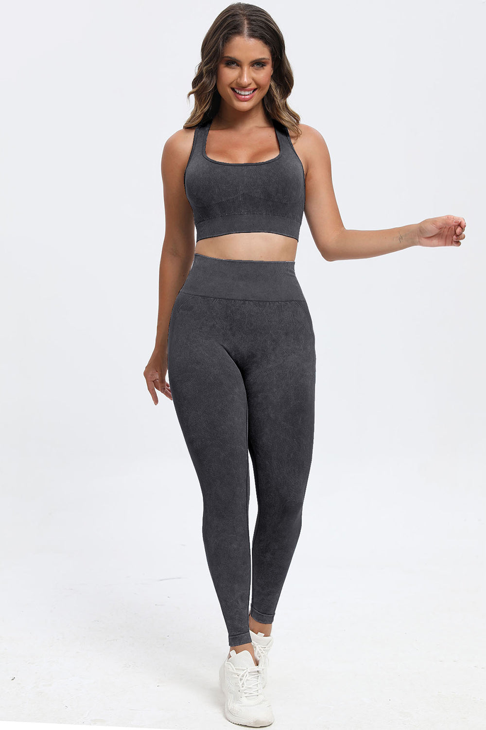 3 Piece Washed Square Neck Wide Strap Active Set - Pahabu - Women's Clothing & Shop