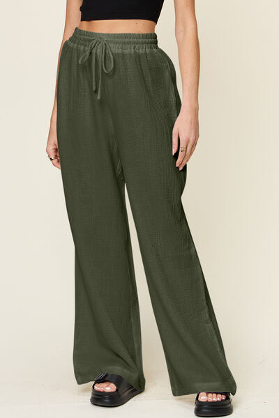 Double Take Full Size Texture Drawstring Wide Leg Pants - Pahabu - Women's Clothing & Shop