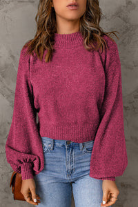 Ribbed Trim Balloon Sleeve Sweater - Pahabu - Women's Clothing & Shop