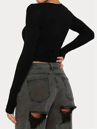 Solid Color Round Neck Long Sleeve T-Shirt - Pahabu - Women's Clothing & Shop