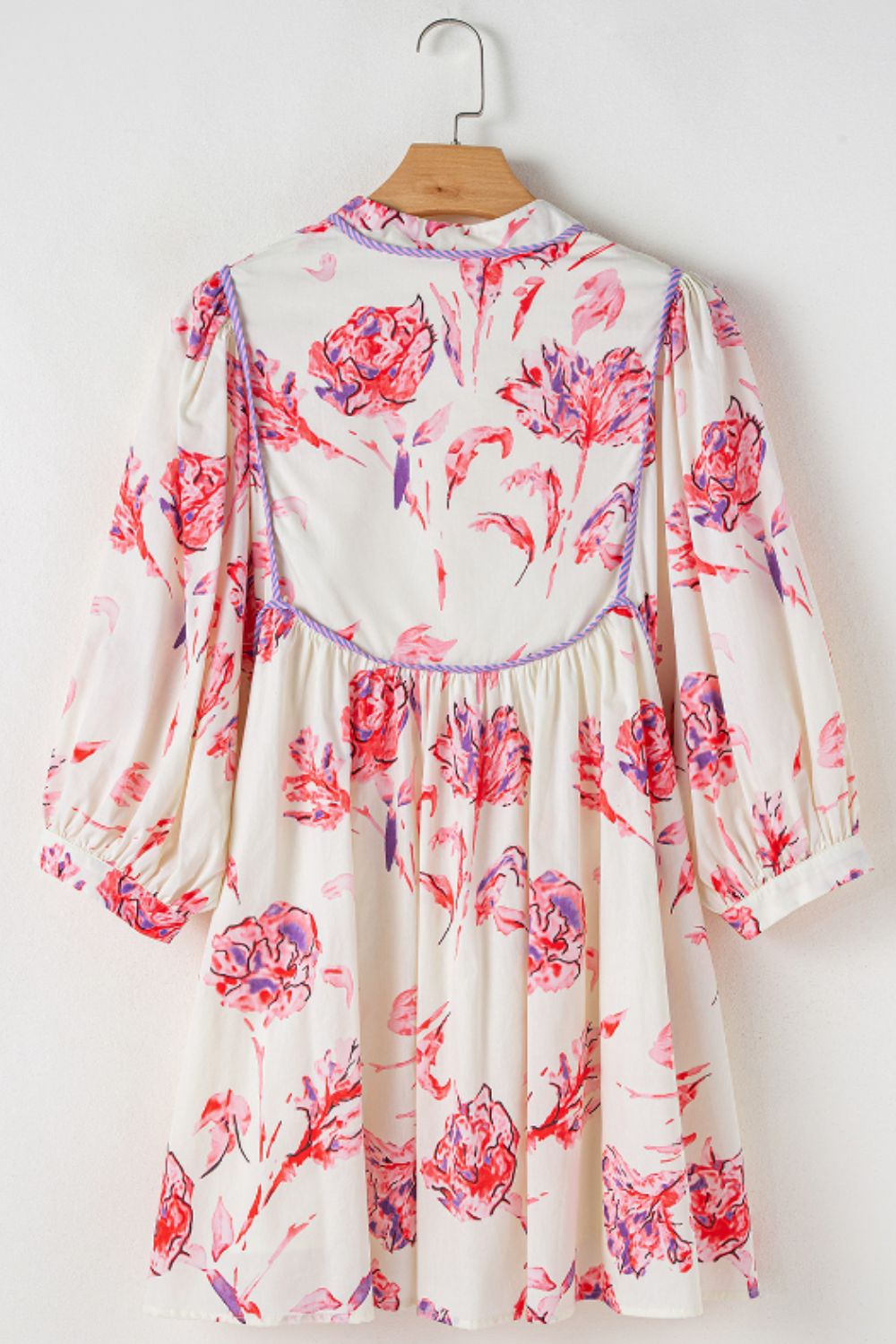 Tied Flower Printed Three-Quarter Sleeve Dress - Pahabu - Women's Clothing & Shop