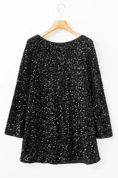 Sequin Round Neck Long Sleeve Mini Dress - Pahabu - Women's Clothing & Shop