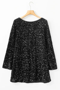 Sequin Round Neck Long Sleeve Mini Dress - Pahabu - Women's Clothing & Shop
