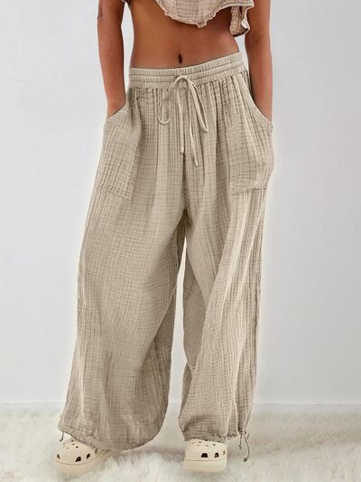 Textured Tied Pants with Pockets - Pahabu - Women's Clothing & Shop