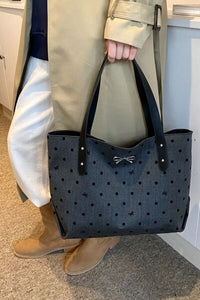 Polyester Bow Polka Dot Tote Bag - Pahabu - Women's Clothing & Shop