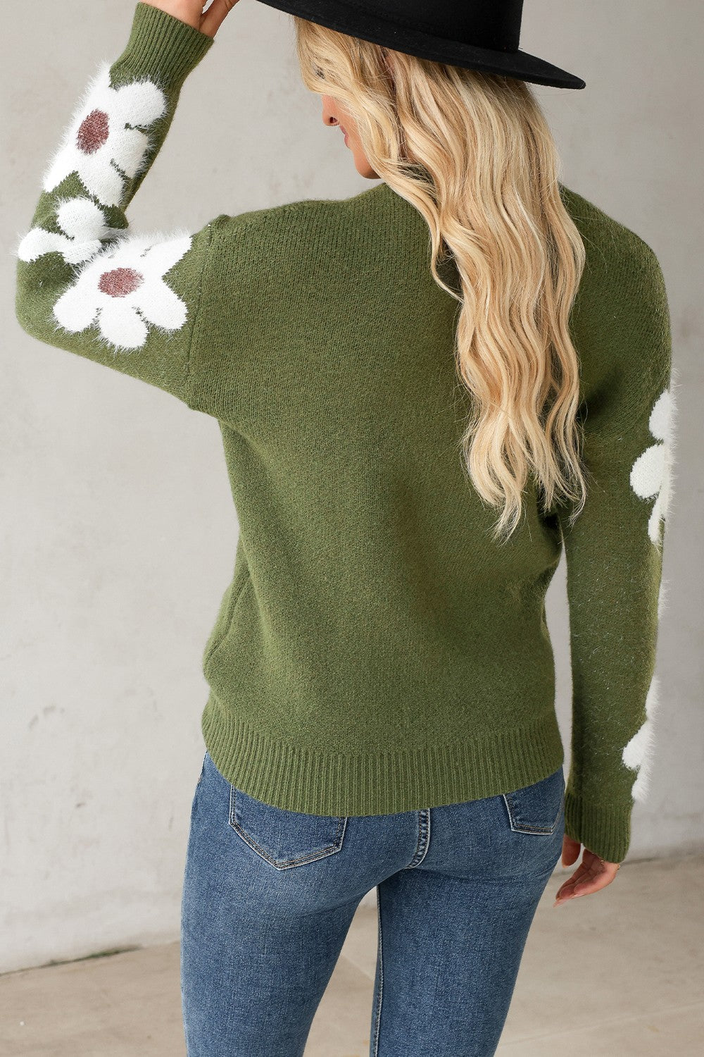 Flower Round Neck Long Sleeve Sweater - Pahabu - Women's Clothing & Shop