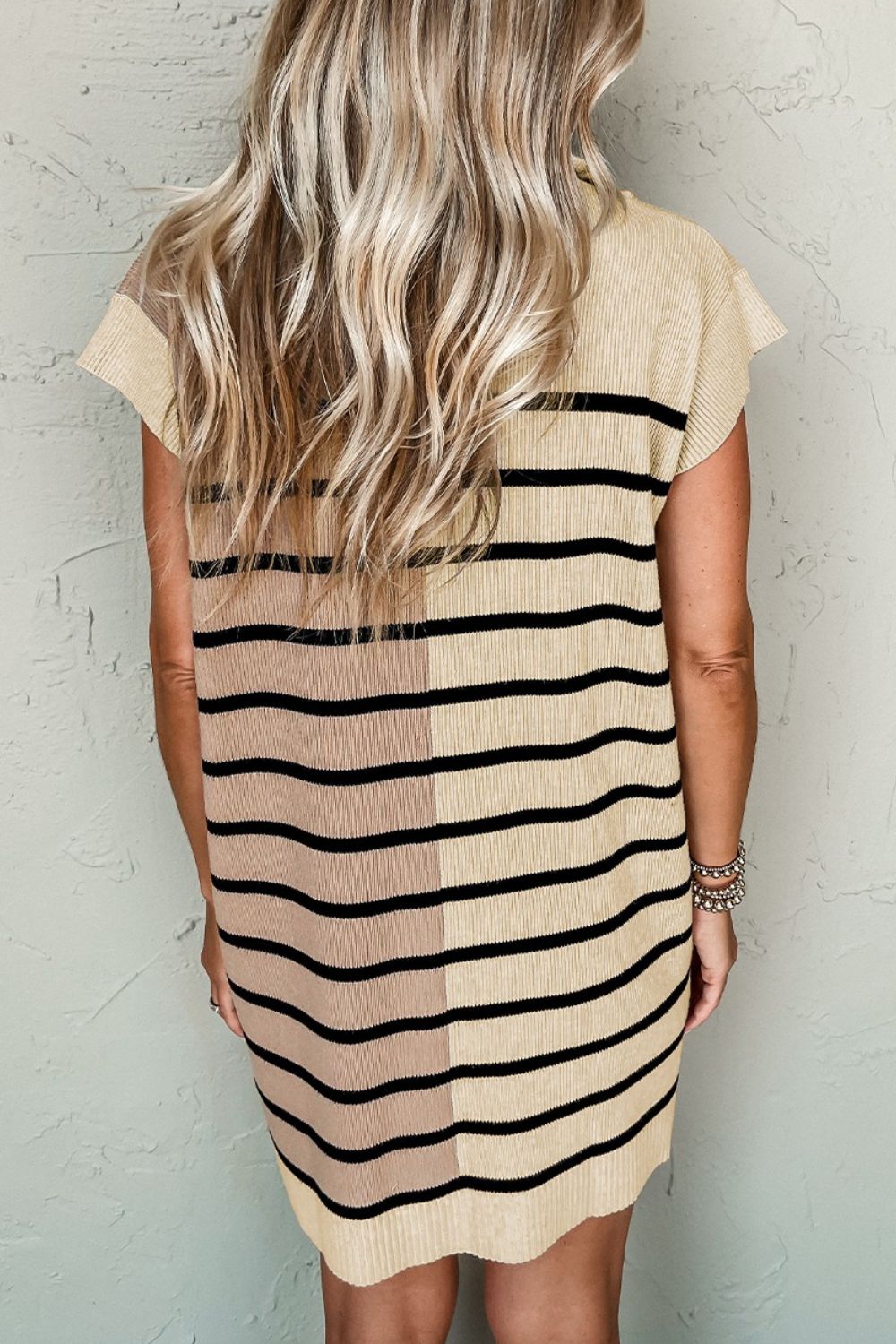 Striped Quarter Zip Cap Sleeve Sweater Dress - Pahabu - Women's Clothing & Shop