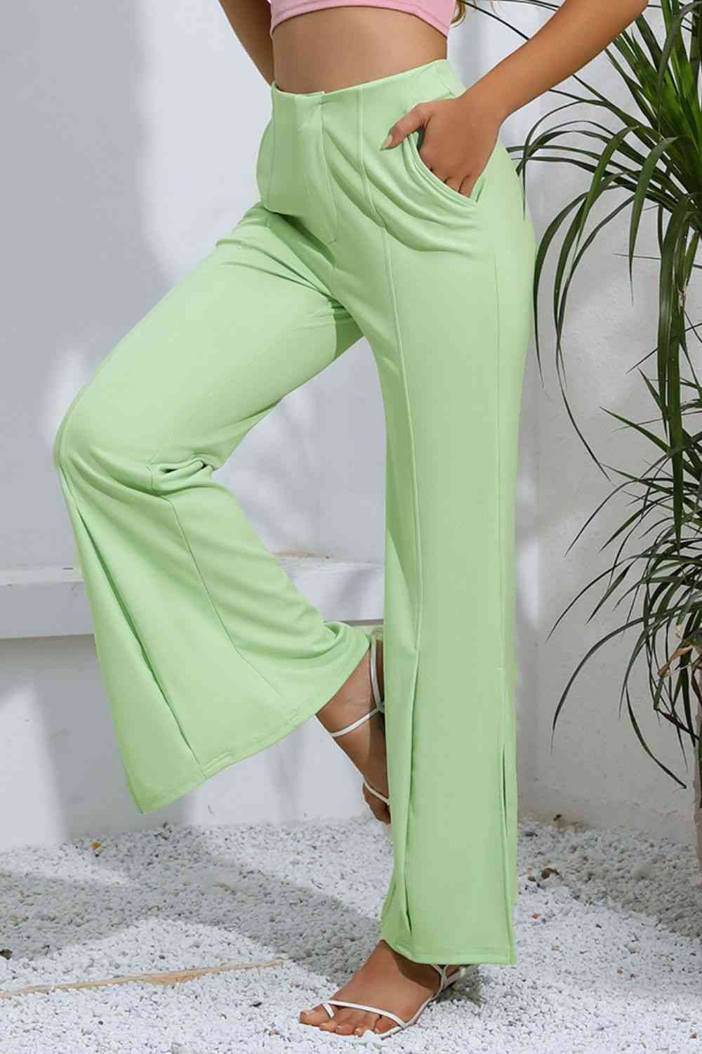 Slit High-Rise Flare Pants - Pahabu - Women's Clothing & Shop