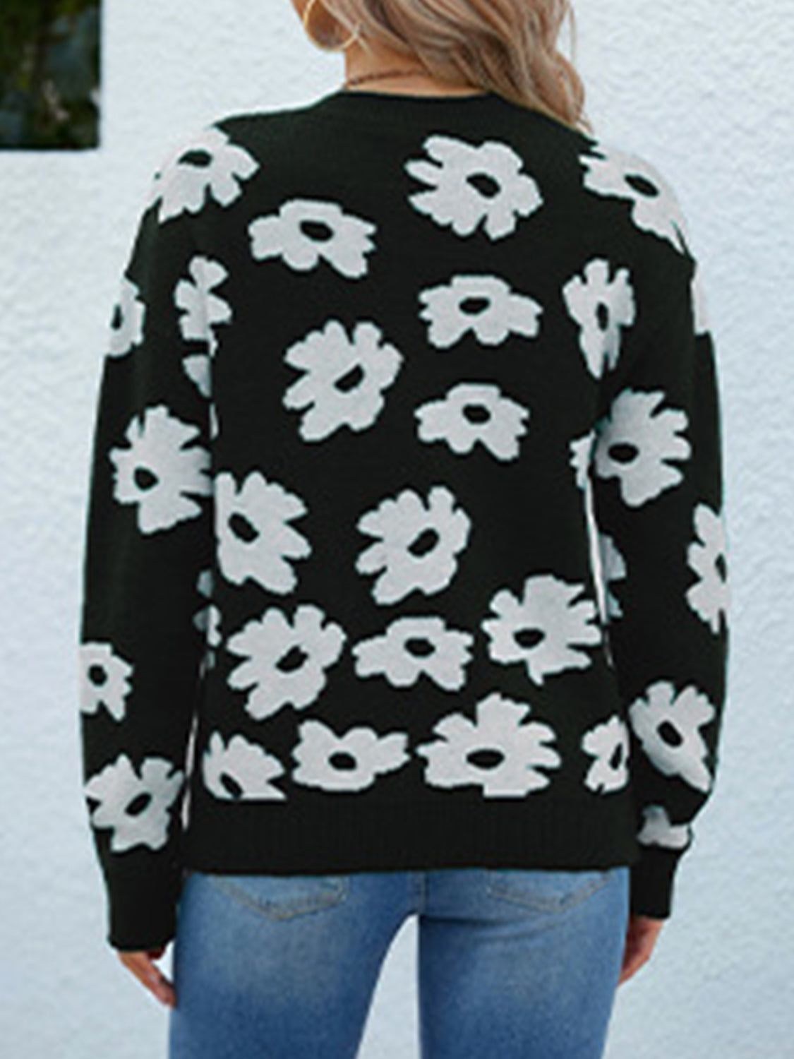 Floral Round Neck Sweater - Pahabu - Women's Clothing & Shop