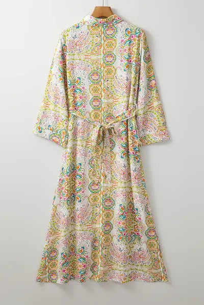 Tied Printed Long Sleeve Midi Dress - Pahabu - Women's Clothing & Shop