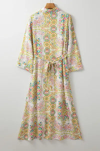 Tied Printed Long Sleeve Midi Dress - Pahabu - Women's Clothing & Shop