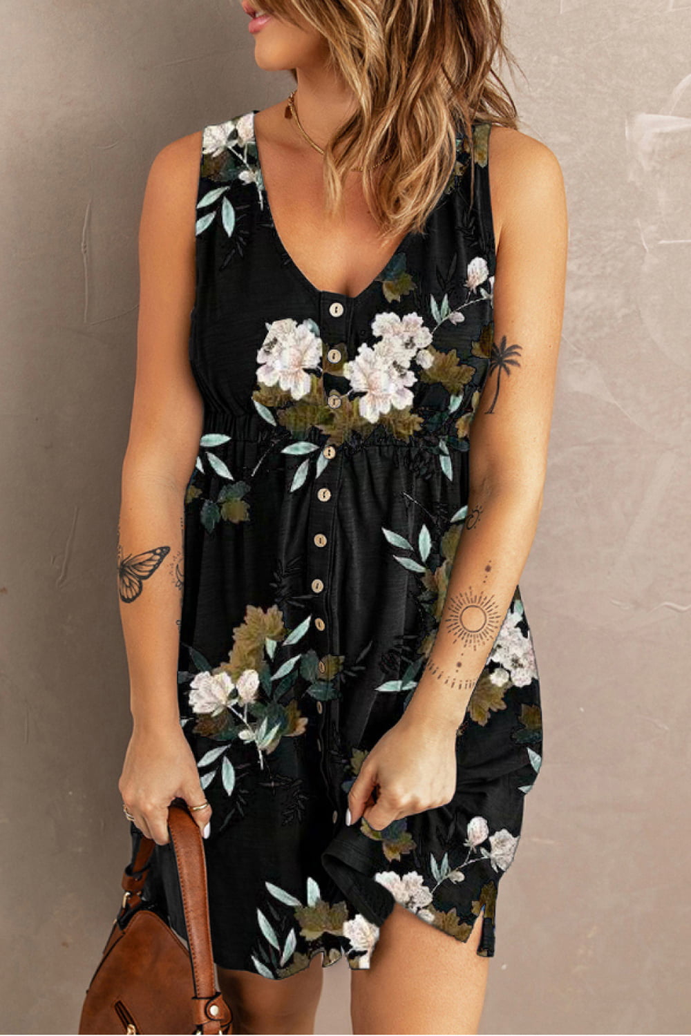 Double Take Printed Scoop Neck Sleeveless Buttoned Magic Dress with Pockets - Pahabu - Women's Clothing & Shop