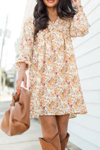 Printed V-Neck Balloon Sleeve Mini Dress - Pahabu - Women's Clothing & Shop