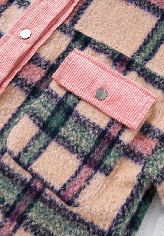 Fuzzy Plaid Corduroy Patchwork Shacket - Pahabu - Women's Clothing & Shop