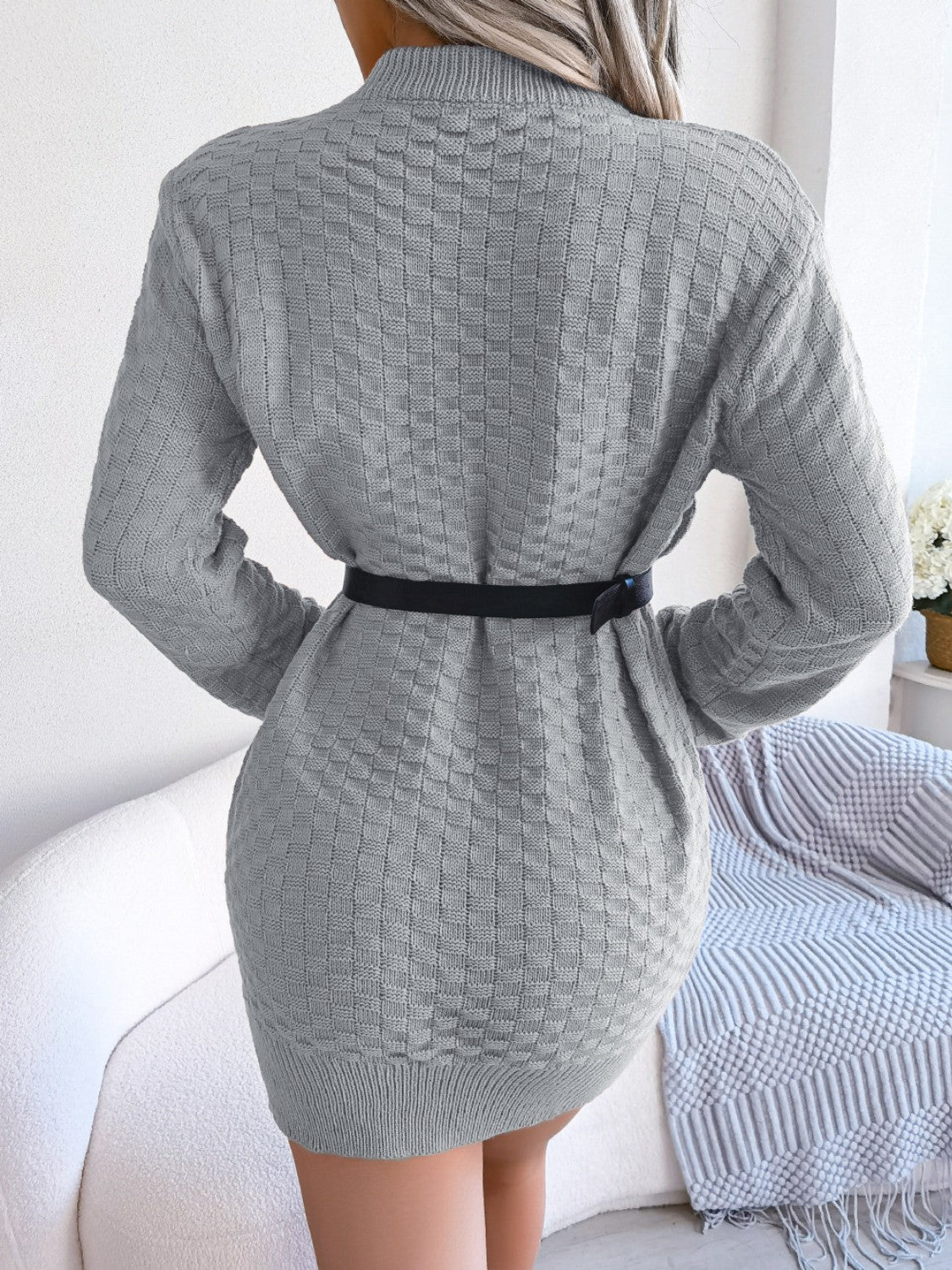 Round Neck Long Sleeve Mini Sweater Dress - Pahabu - Women's Clothing & Shop