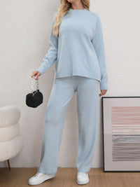 Mock Neck Long Sleeve Top and Pants Sweater Set - Pahabu - Women's Clothing & Shop