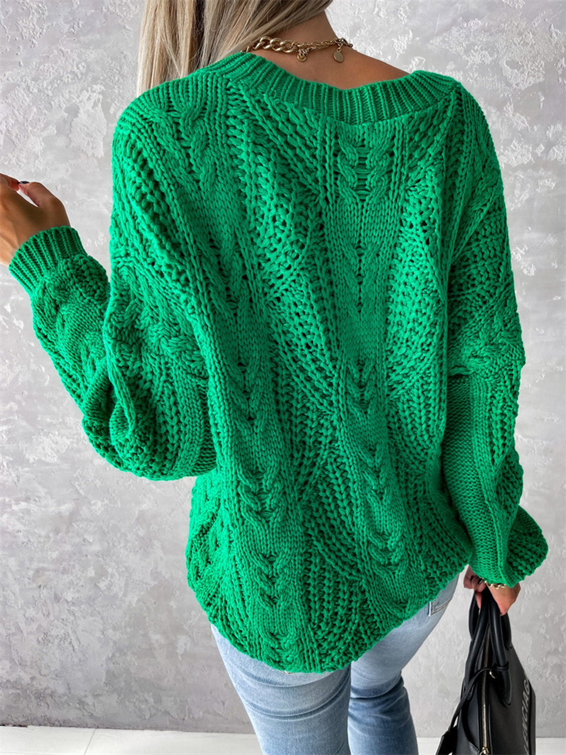 V-Neck Cable-Knit Long Sleeve Sweater - Pahabu - Women's Clothing & Shop