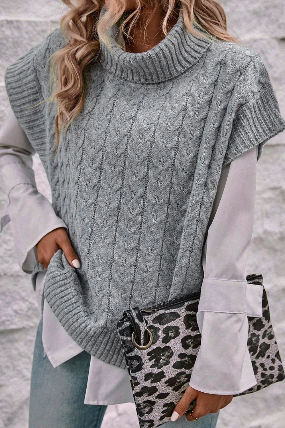 Cable Knit Turtleneck Short Sleeve Sweater - Pahabu - Women's Clothing & Shop