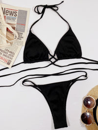 Halter Neck Crisscross Ribbed Bikini Set - Pahabu - Women's Clothing & Shop