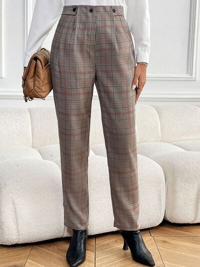Perfee Plaid Straight Pants with Pockets - Pahabu - Women's Clothing & Shop