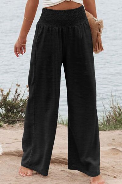 Plus Size Smocked High Waist Wide Leg Pants - Pahabu - Women's Clothing & Shop