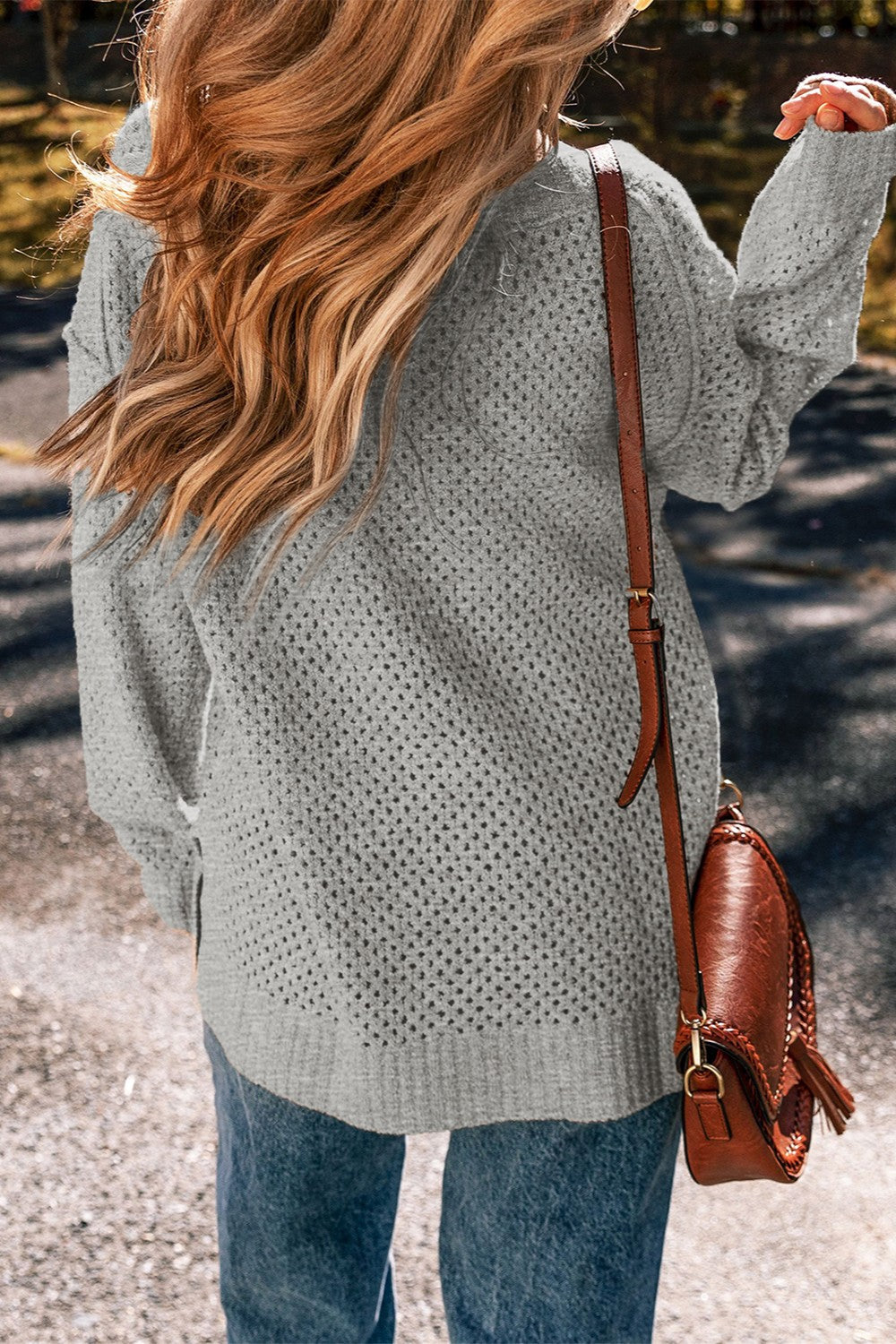 Openwork V-Neck Dropped Shoulder Sweater - Pahabu - Women's Clothing & Shop