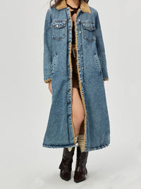 Pocketed Button Up Denim Jacket with Fur Lining - Pahabu - Women's Clothing & Shop