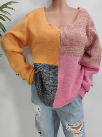 Color Block Decorative Button Long Sleeve Sweater - Pahabu - Women's Clothing & Shop
