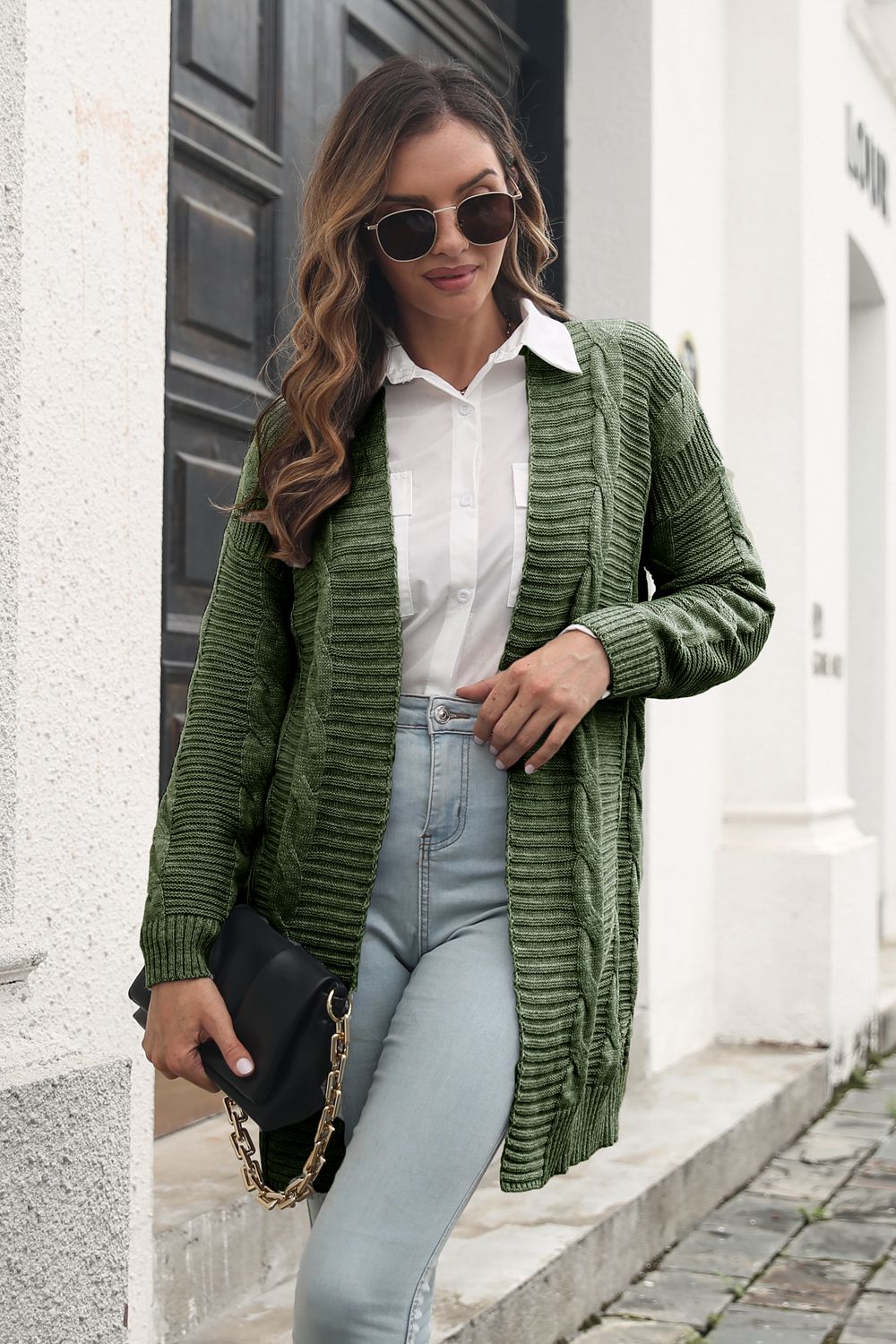 Open Front Cable-Knit Cardigan - Pahabu - Women's Clothing & Shop