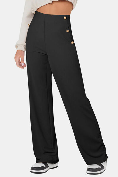Decorative Button High Rise Pants - Pahabu - Women's Clothing & Shop