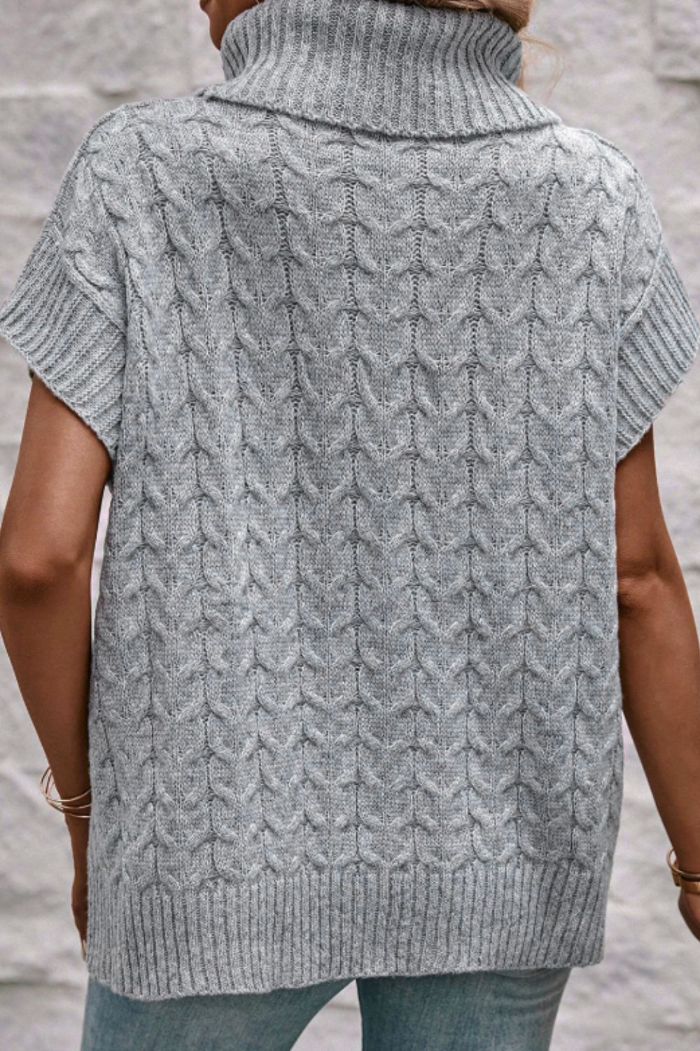 Cable Knit Turtleneck Short Sleeve Sweater - Pahabu - Women's Clothing & Shop