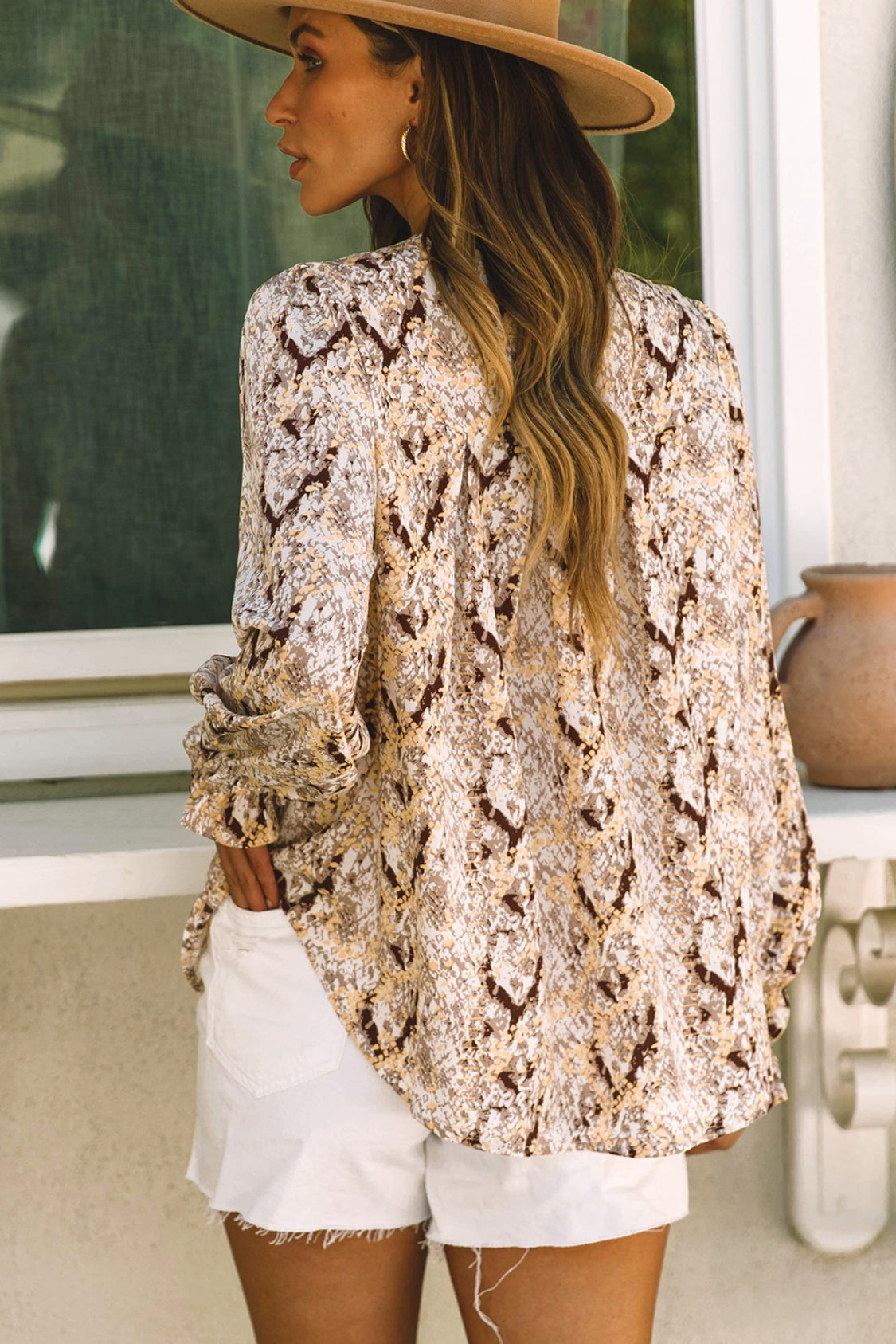 Printed Round Neck Long Sleeve Blouse - Pahabu - Women's Clothing & Shop