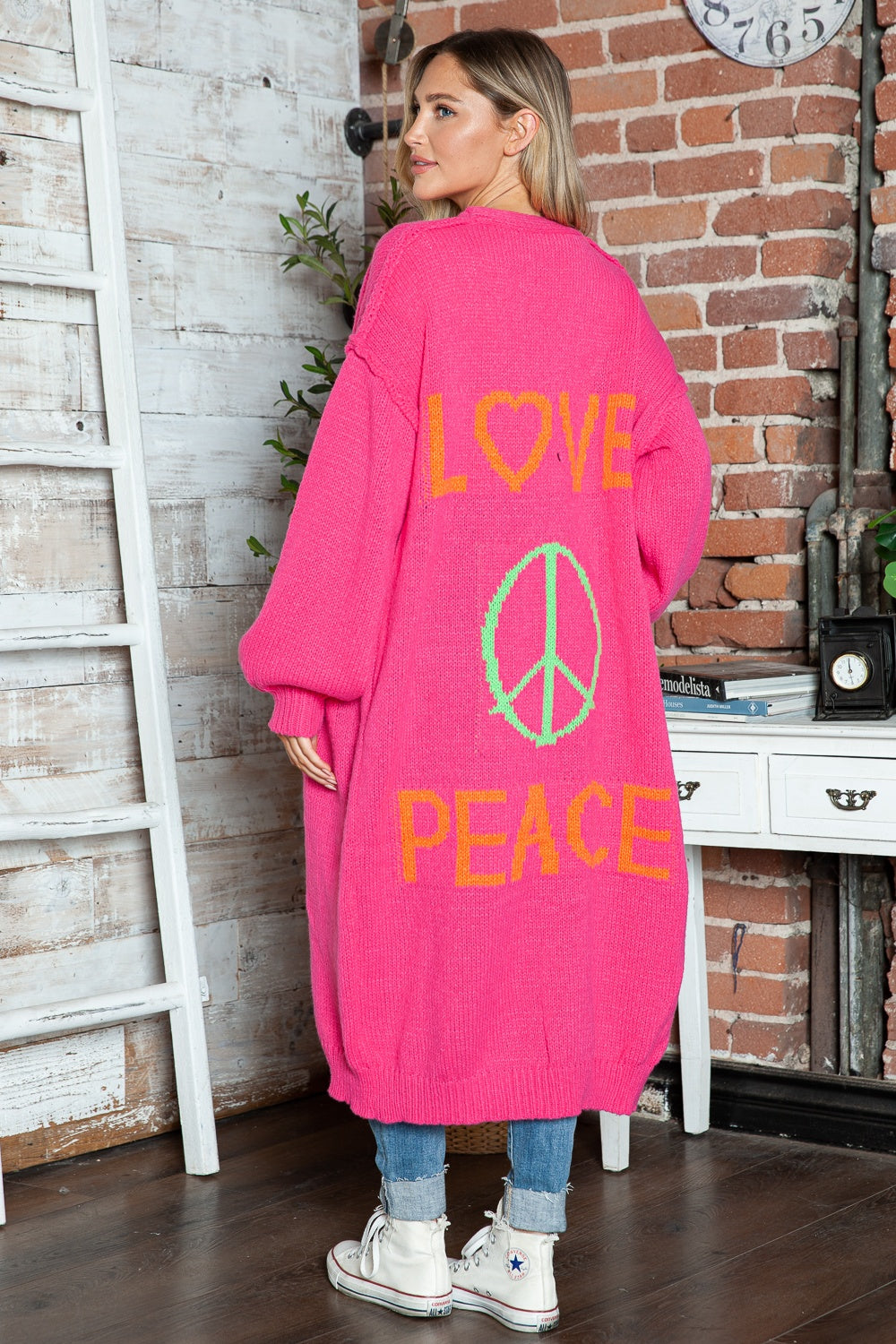 Letter Dropped Shoulder Long Sleeve Cardigan - Pahabu - Women's Clothing & Shop
