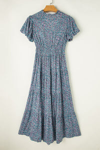 Tiered Printed Notched Short Sleeve Dress - Pahabu - Women's Clothing & Shop