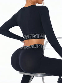 Letter Print Round Neck Long Sleeve Top and Leggings Active Set - Pahabu - Women's Clothing & Shop