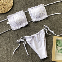 Frill Trim Ruched Bikini Set - Pahabu - Women's Clothing & Shop