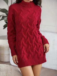 Cable-Knit Turtleneck Sweater Dress - Pahabu - Women's Clothing & Shop