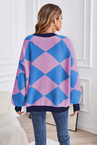 Geometric Lantern Sleeve Cardigan with Pockets - Pahabu - Women's Clothing & Shop