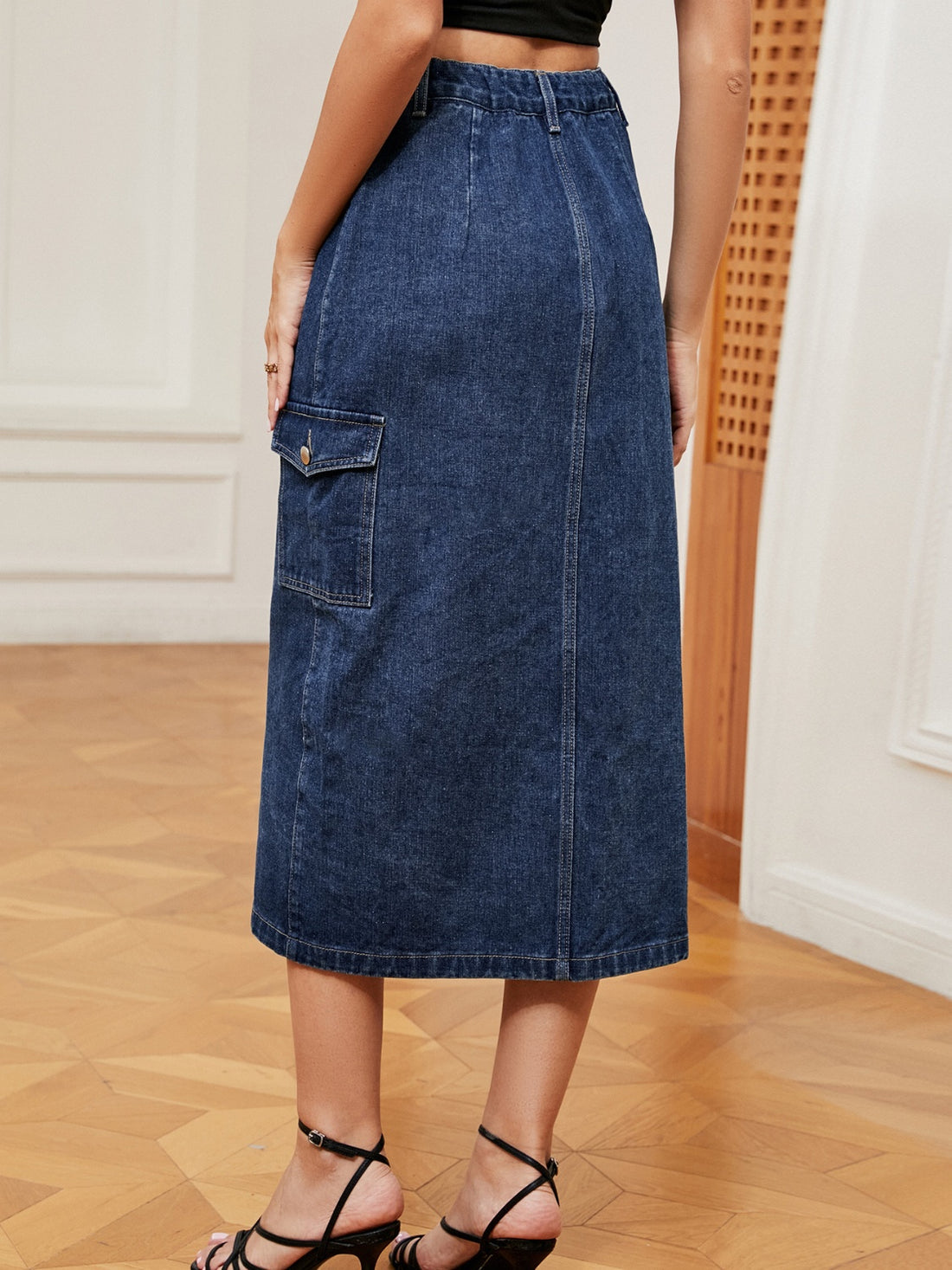 Button Down Midi Denim Skirt - Pahabu - Women's Clothing & Shop