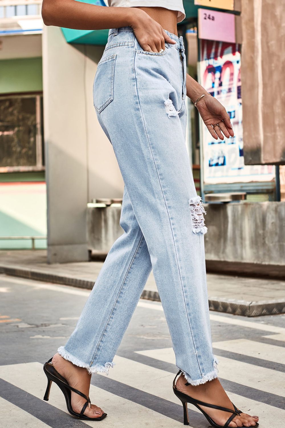 Distressed Buttoned Loose Fit Jeans - Pahabu - Women's Clothing & Shop