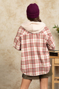 Drawstring Plaid Long Sleeve Hooded Jacket - Pahabu - Women's Clothing & Shop