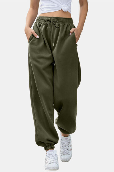 Elastic Waist Joggers with Pockets - Pahabu - Women's Clothing & Shop