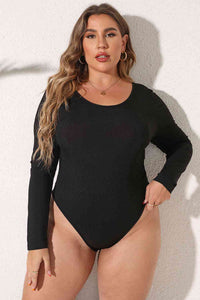 Plus Size Round Neck Long Sleeve Bodysuit - Pahabu - Women's Clothing & Shop