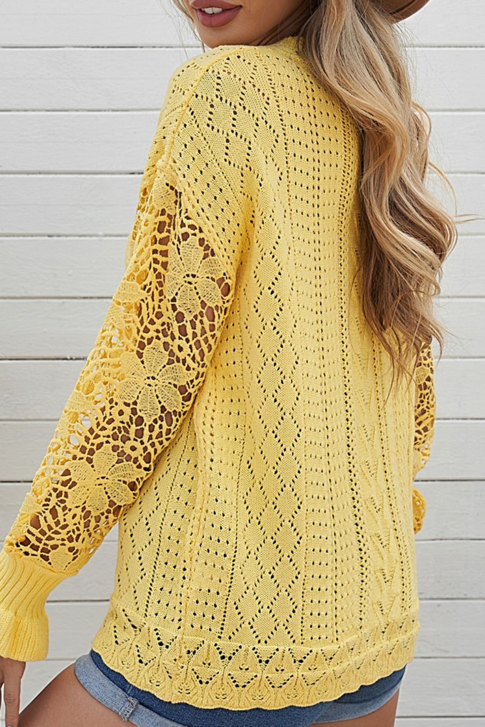 Openwork Round Neck Long Sleeve Sweater - Pahabu - Women's Clothing & Shop