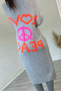 Peace Sign Long Sleeve Cardigan - Pahabu - Women's Clothing & Shop