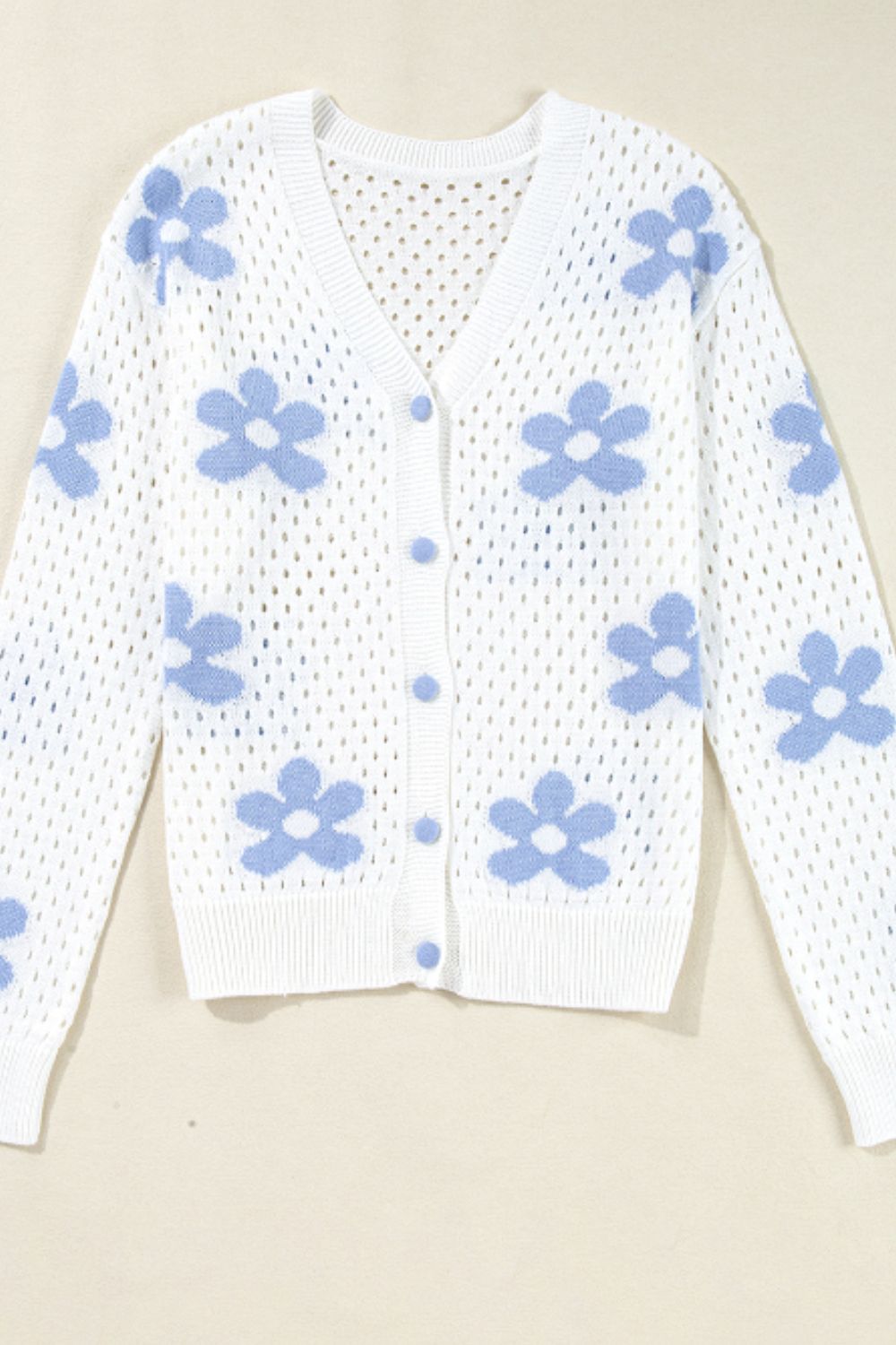 Flower Hollowed Out Button Down Long Sleeve Cardigan - Pahabu - Women's Clothing & Shop