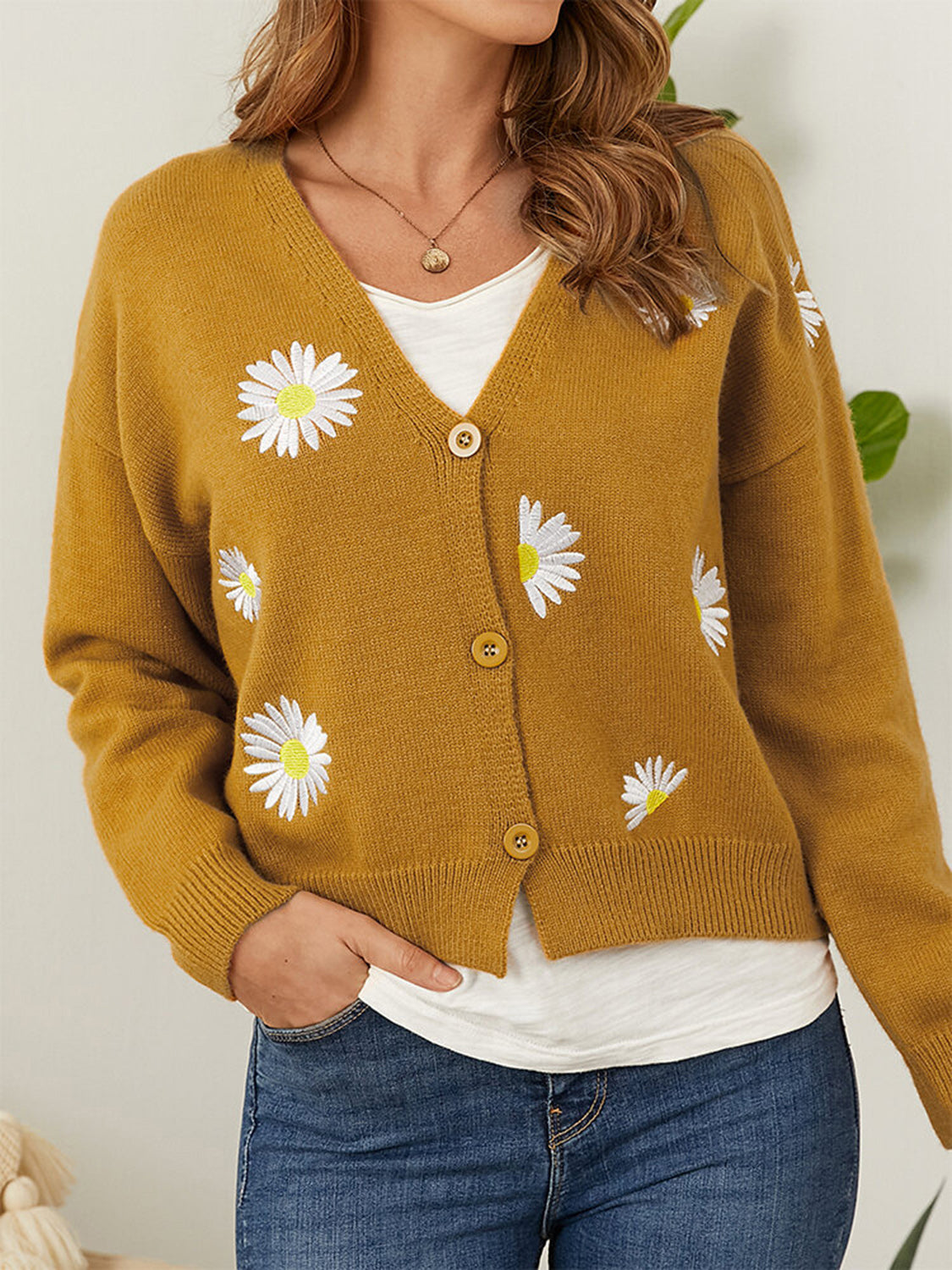 Flower Button Front Dropped Shoulder Cardigan - Pahabu - Women's Clothing & Shop