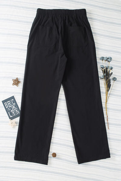 Half Elastic Waist Straight Pants - Pahabu - Women's Clothing & Shop