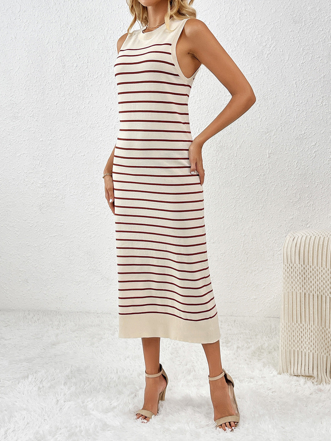 Round Neck Sleeve Midi Knit Dress - Pahabu - Women's Clothing & Shop